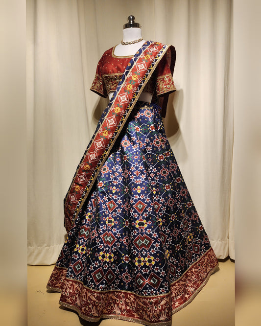 Printed Blue Patola Lehenga set