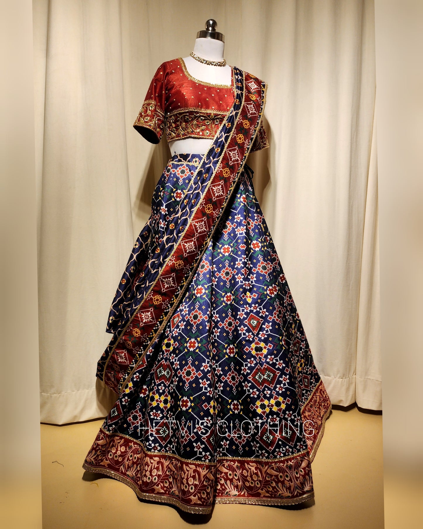 Printed Blue Patola Lehenga set