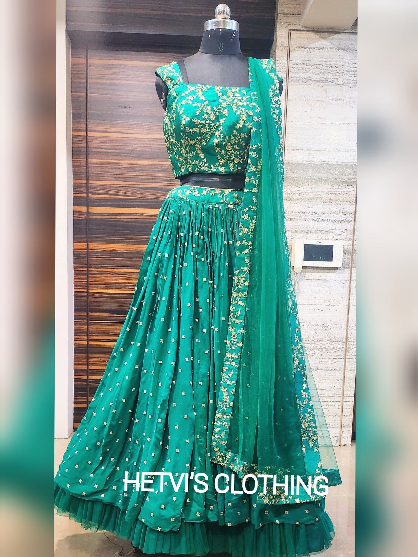 Green georgette emboridered lehenga