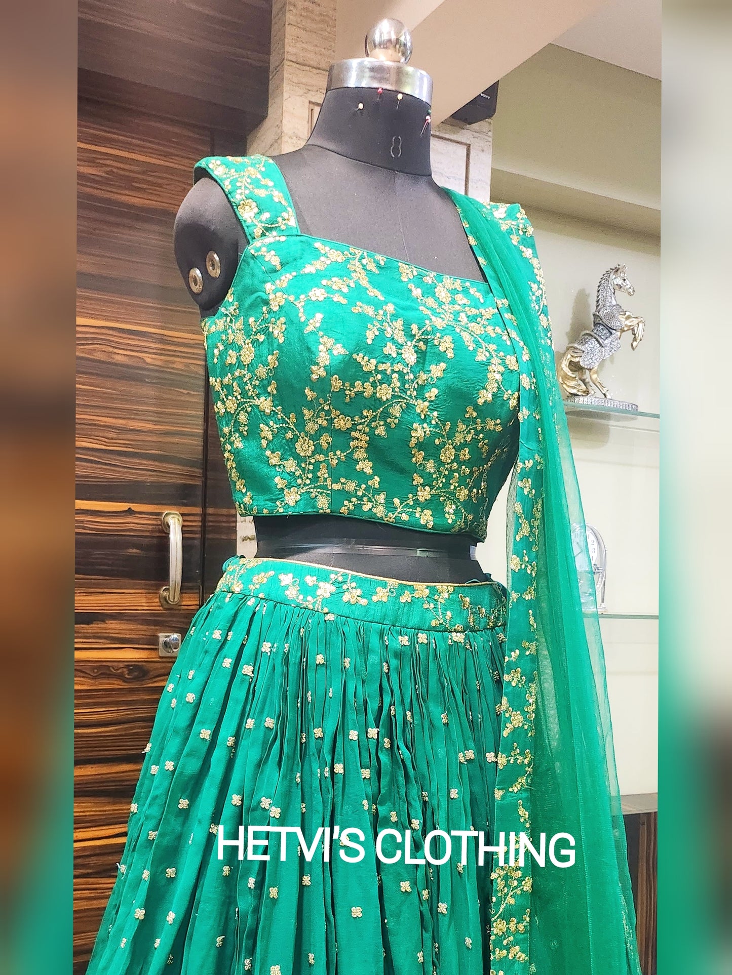 Green georgette emboridered lehenga