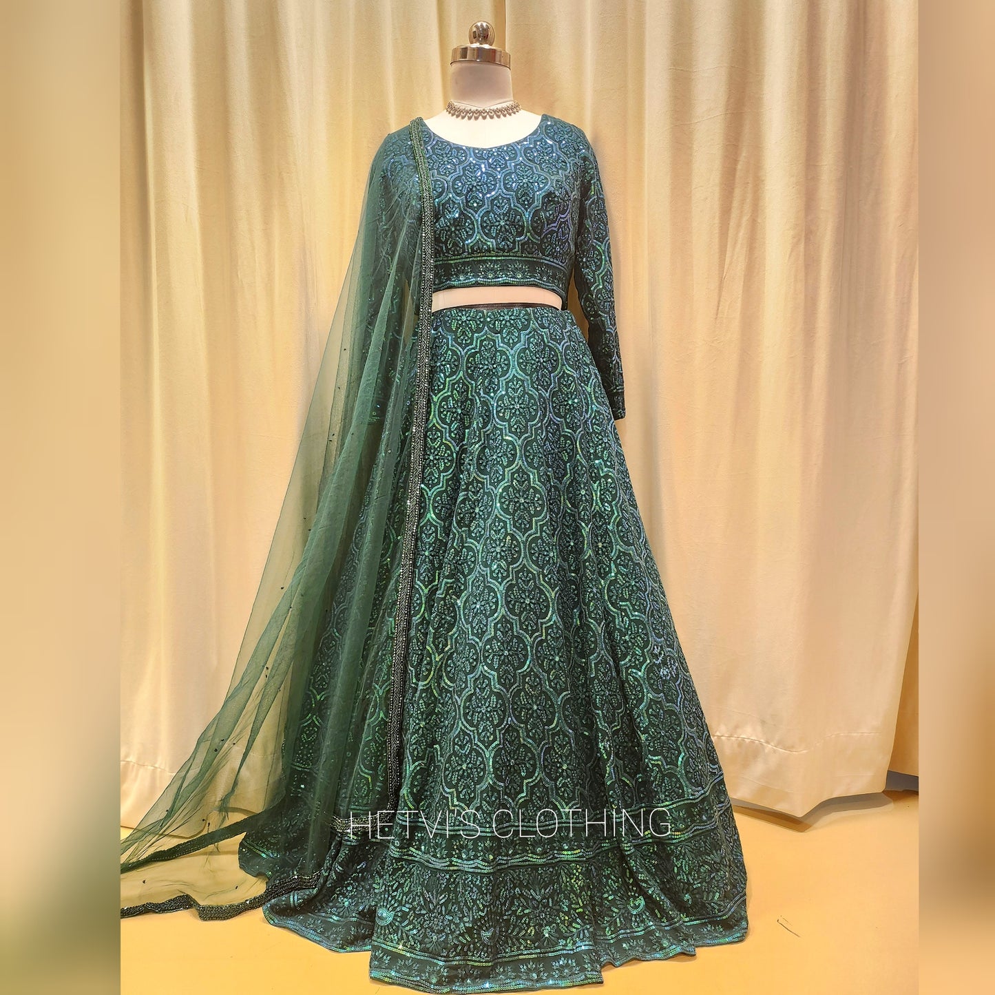 Emerald green Sequins Embroidered Lehenga