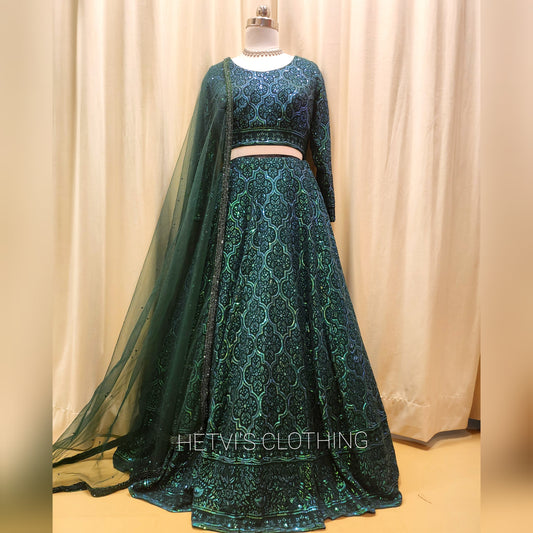 Emerald green Sequins Embroidered Lehenga