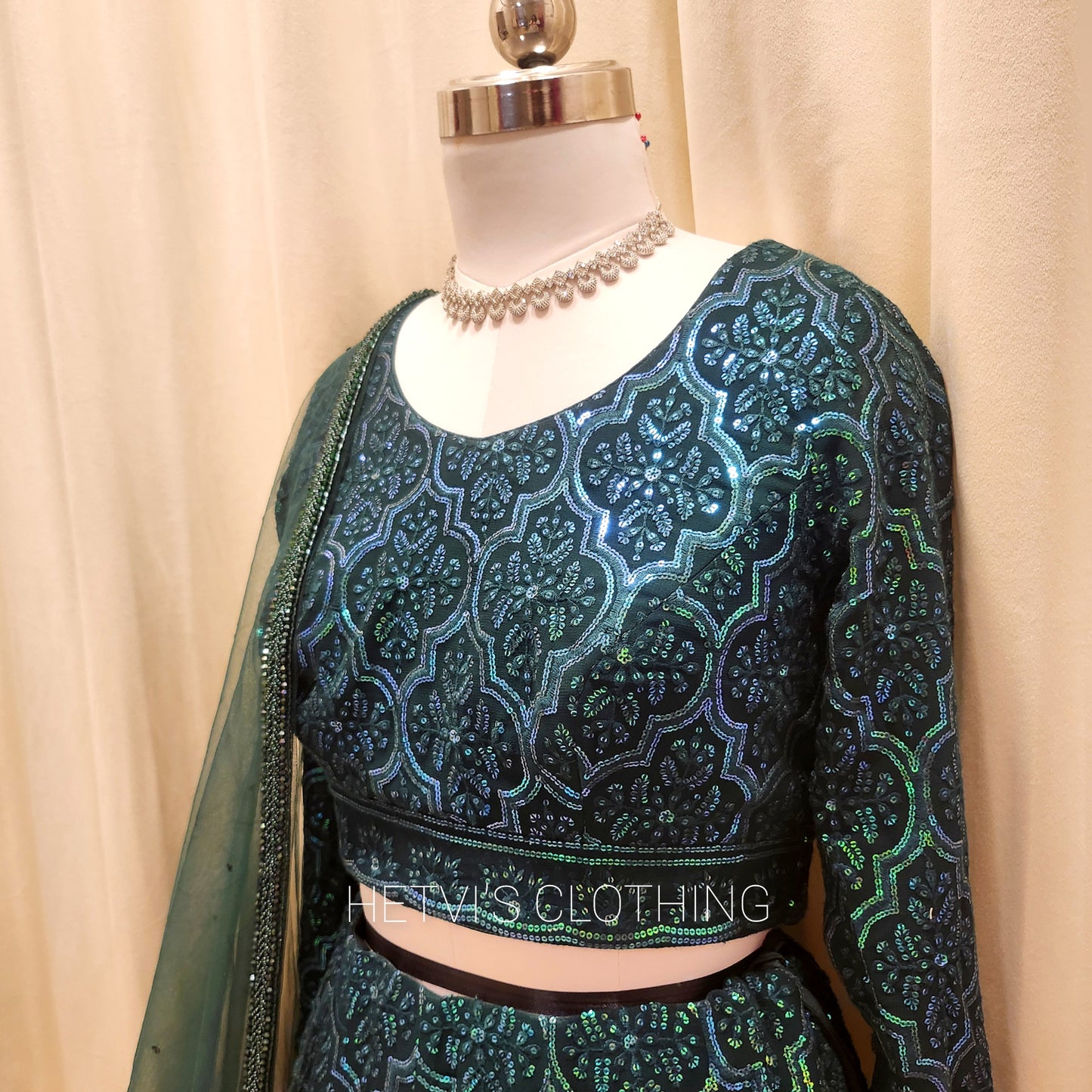 Emerald green Sequins Embroidered Lehenga