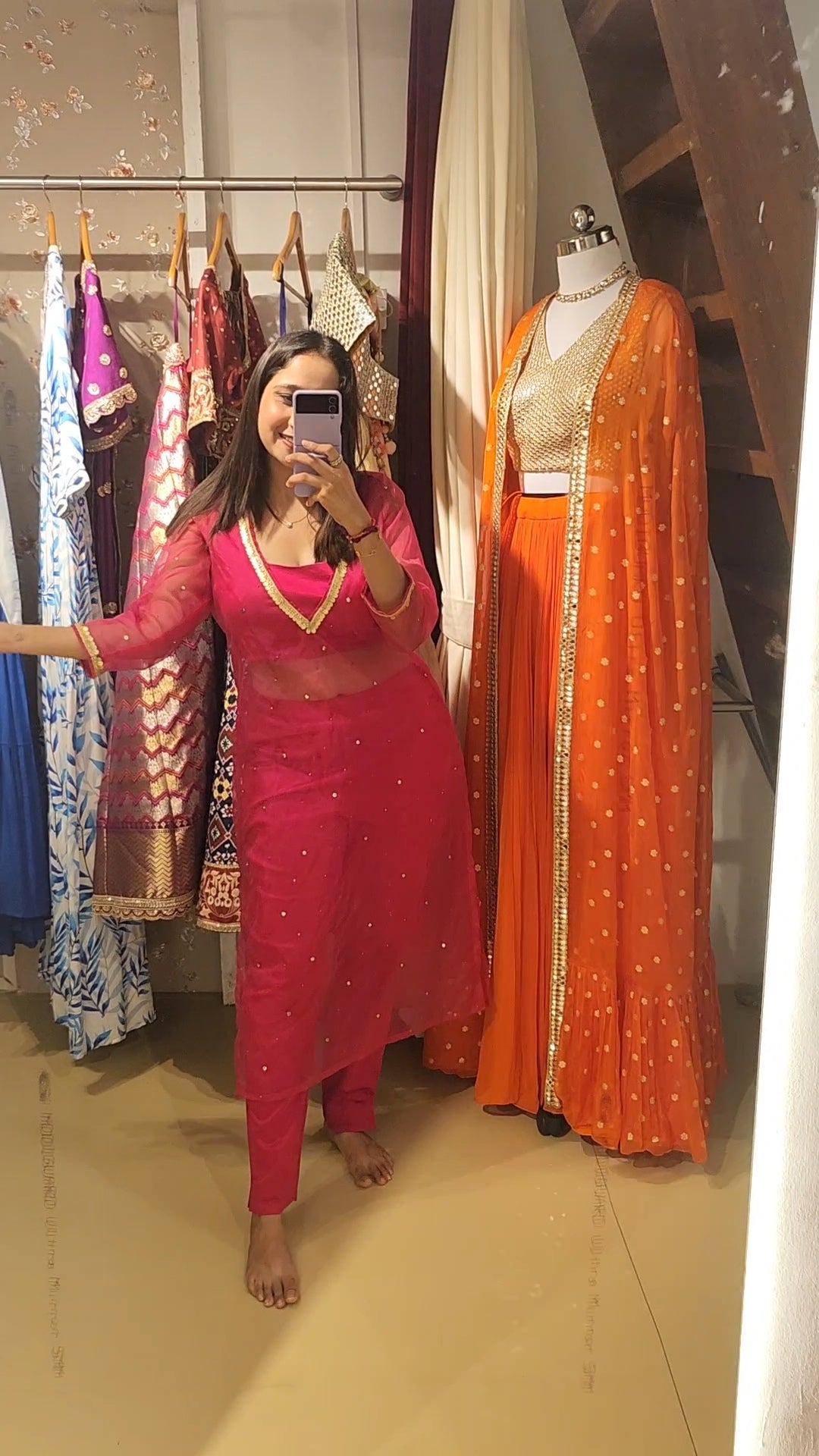 Pink Orgnaza Kurta Set