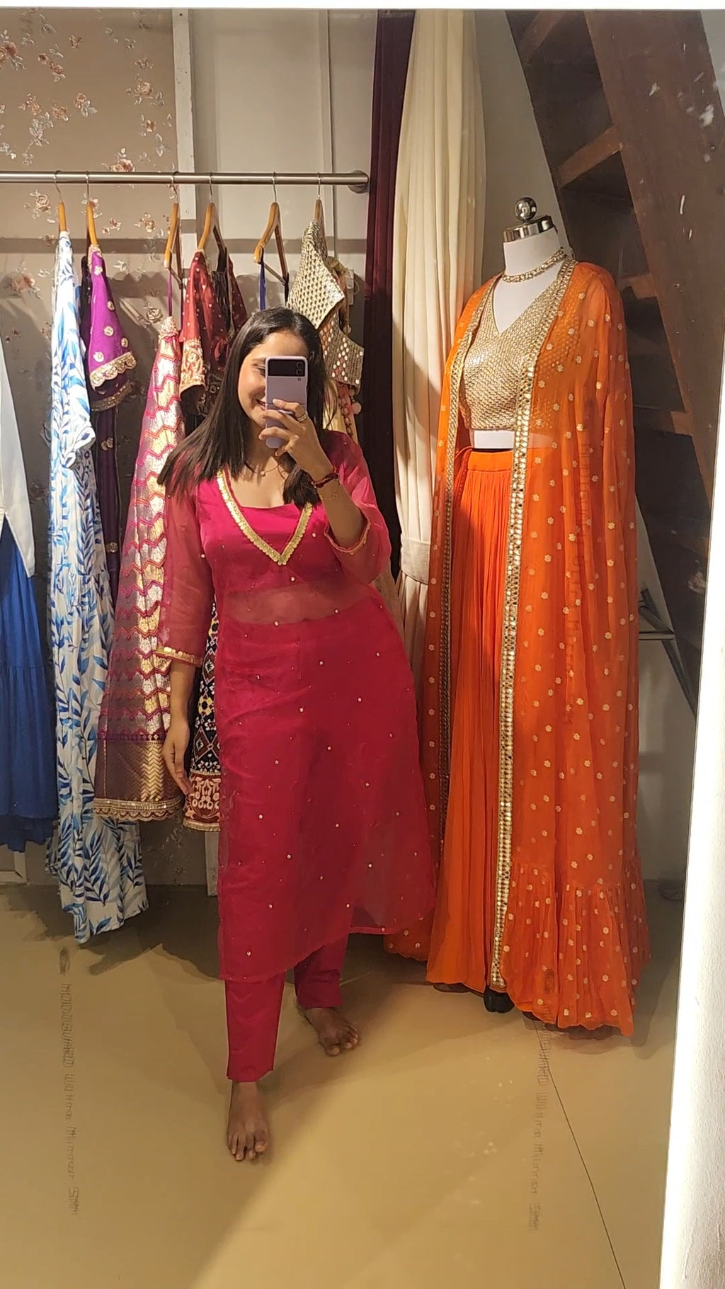 Pink Orgnaza Kurta Set