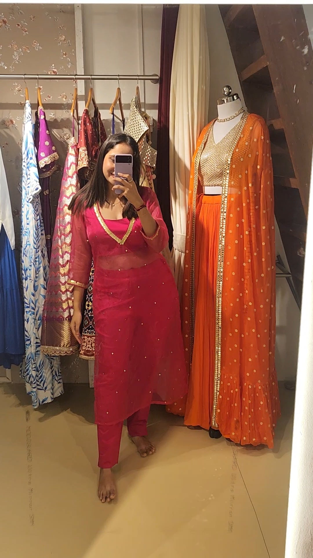 Pink Orgnaza Kurta Set