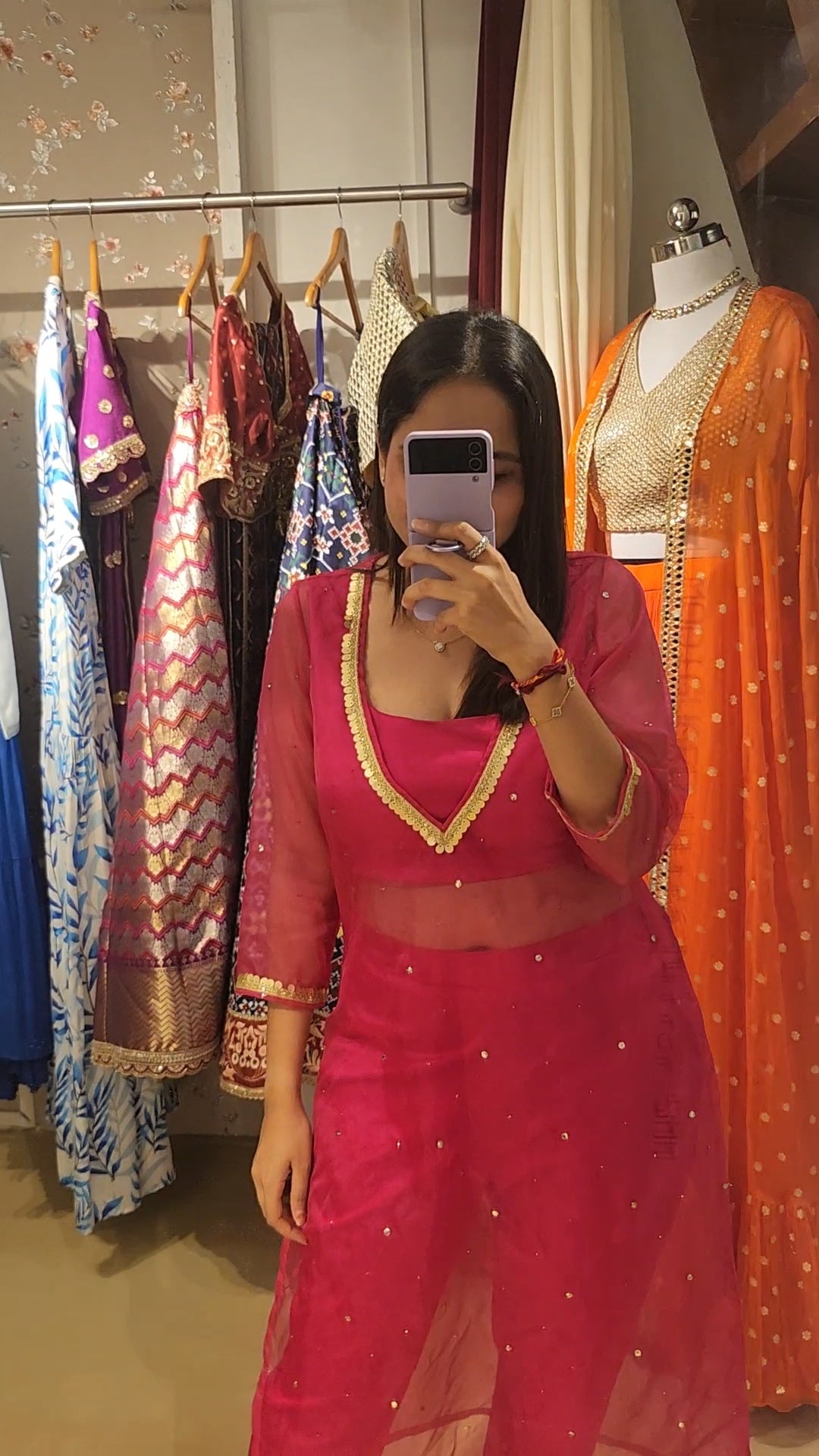 Pink Orgnaza Kurta Set