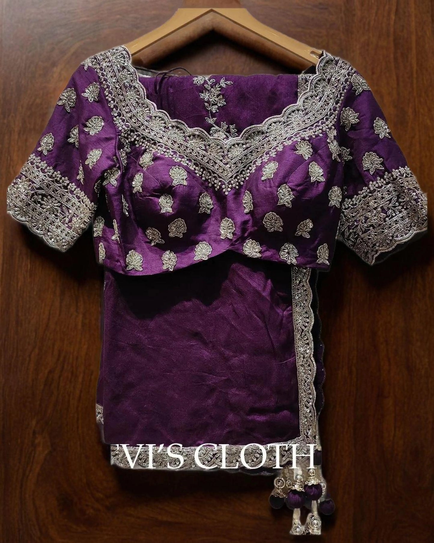 Purple Zardozi Raw Silk Embroidered Lehenga Set