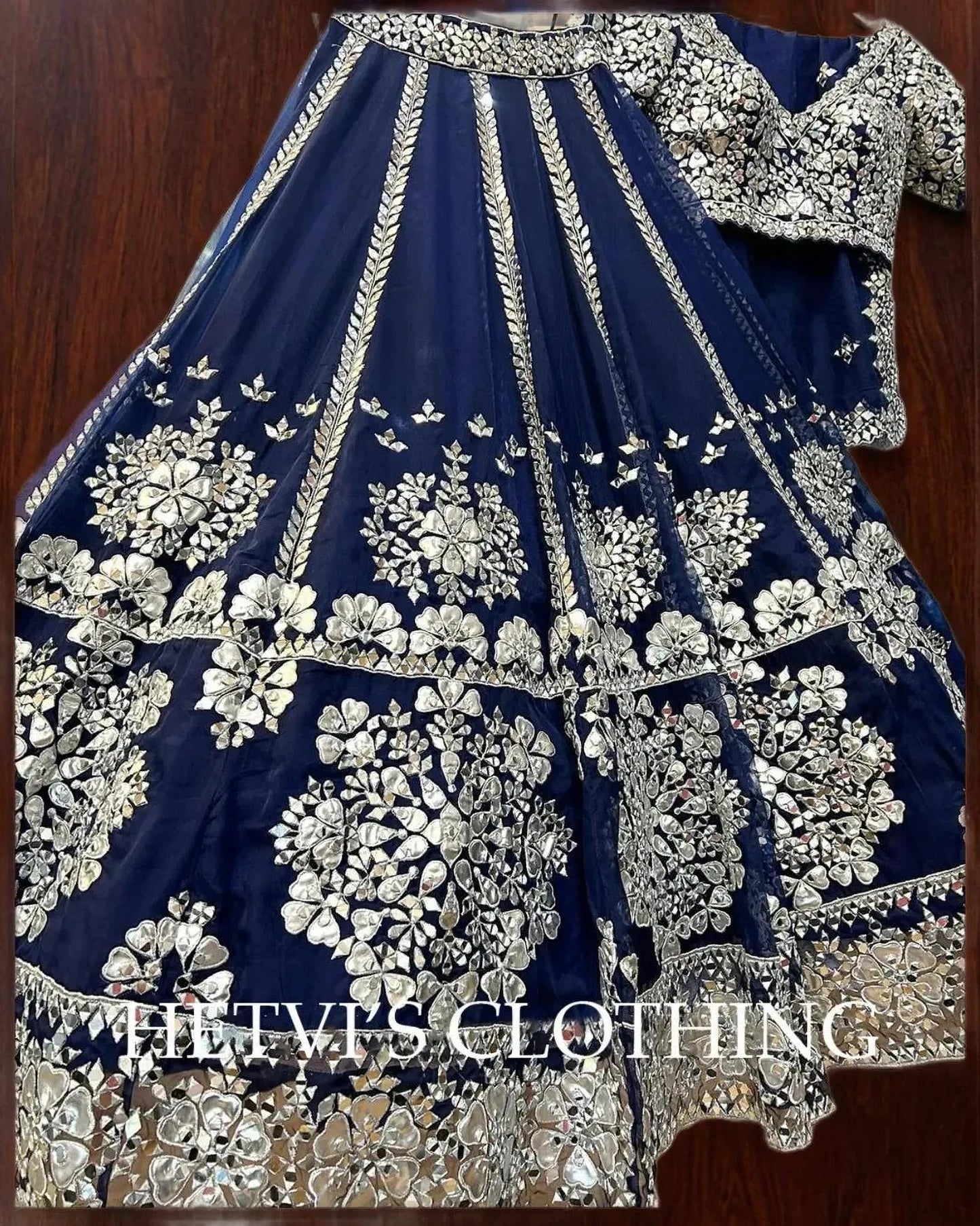 Blue Bridal Mirror Embroidered Lehenga Set