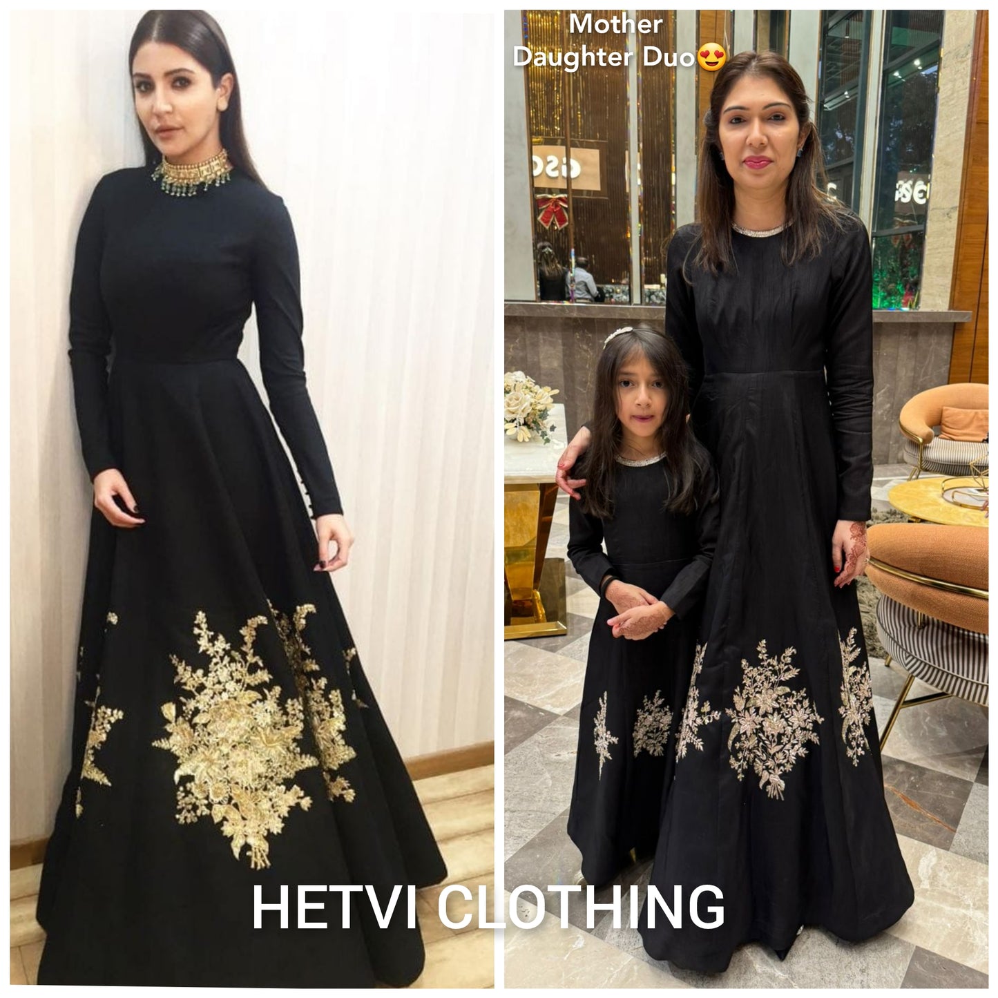 Black Embroidered Mother Daughter Duo