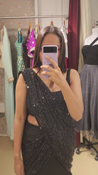 Pre-Stitch Black Sequins Saree