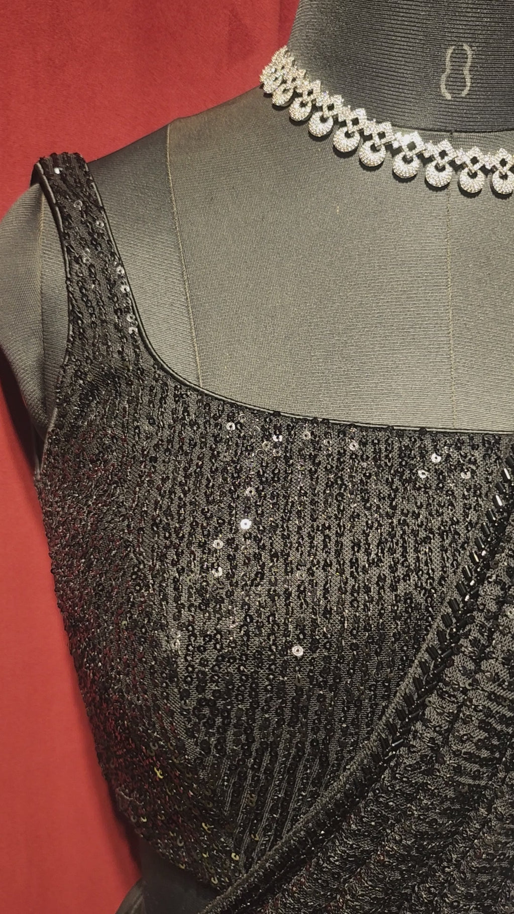 Pre-Stitch Black Sequins Saree