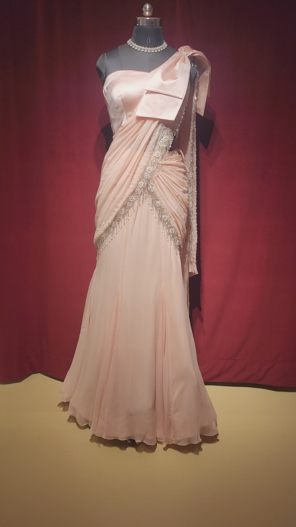 Light Pink Satin Pre-stitched saree