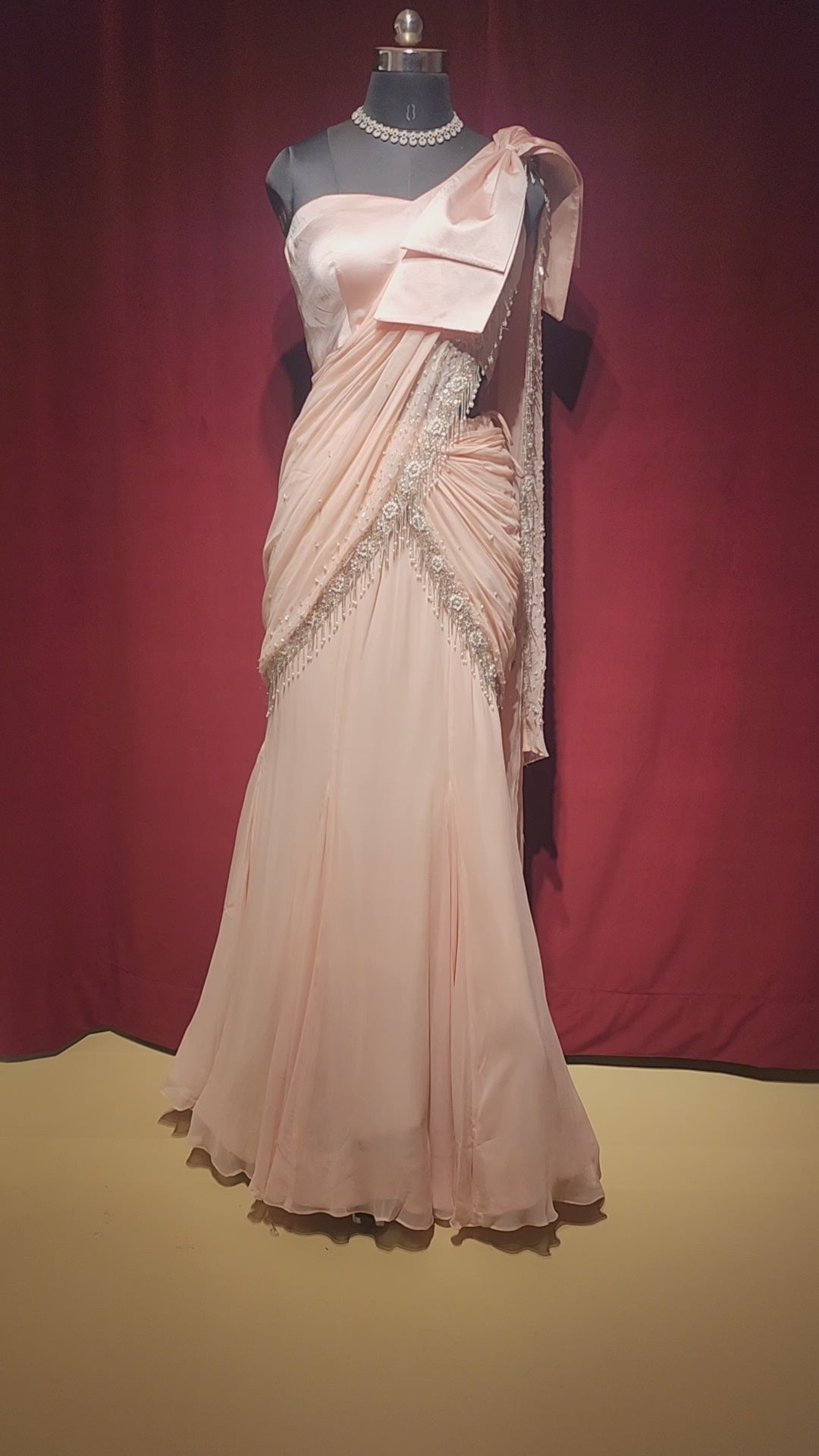 Light Pink Satin Pre-stitched saree